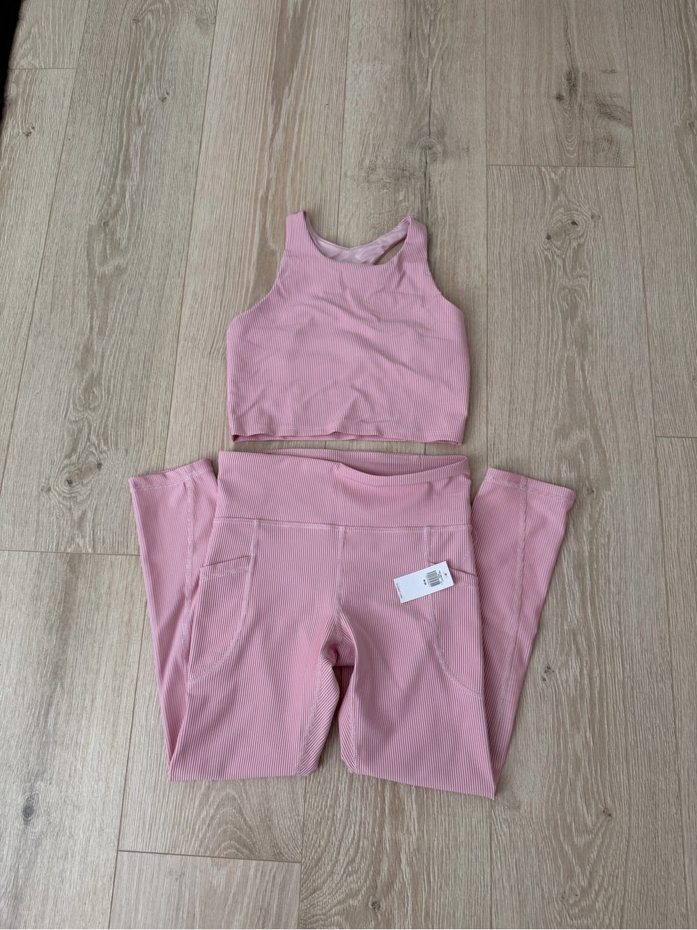 Pink Ribbed Leggings and Crop Tank Set